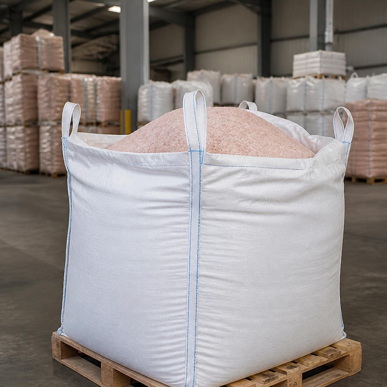 A bulk jumbo bag filled with pink salt.