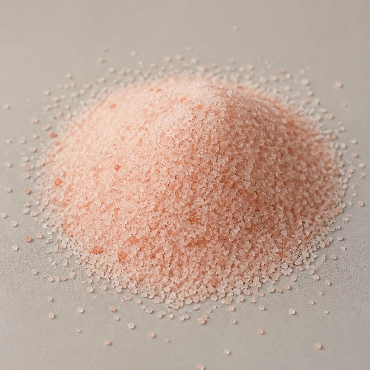 Pale pink fine-ground rock salt.